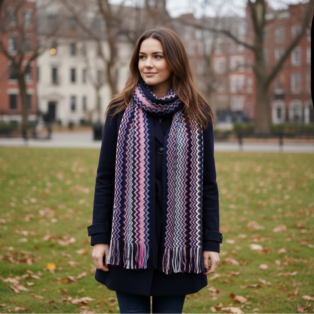 Missoni Multicolor Zigzag Scarf in Black, Pink, and Purple